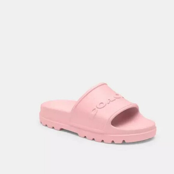Coach Jesse Slide Sandals Women’s Size 11 Pink Rubber Logo Slip-On Comfort - Picture 1 of 5